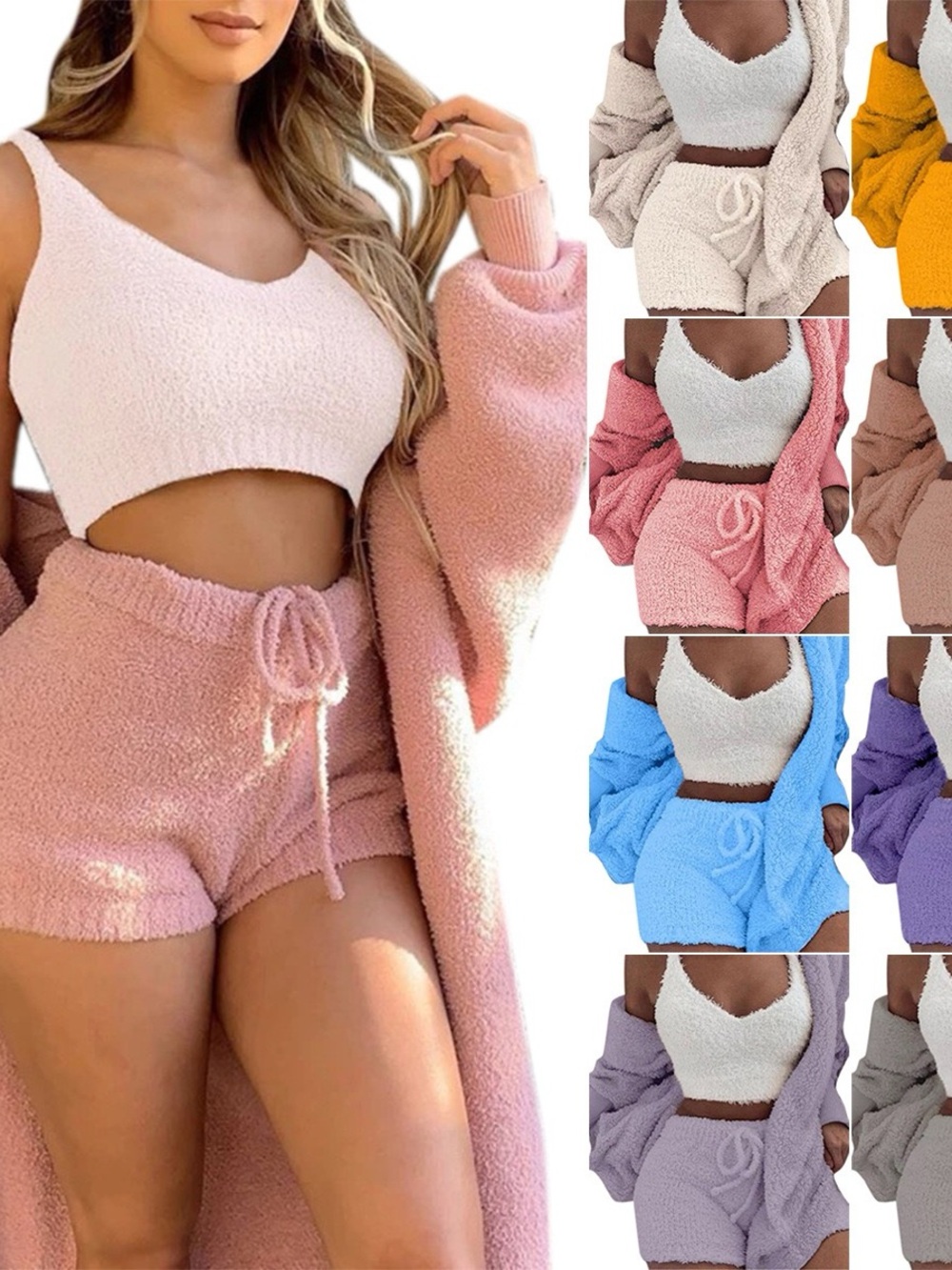 Cozy 3-Piece Sherpa Loungewear Set in Blush Pink